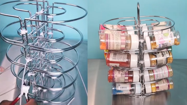Zip-tied napkin holder transformed into mini baking sprinkle rack