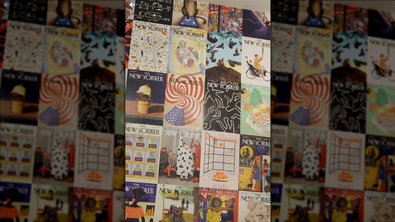 Retro wallpaper made of magazine pages on wall