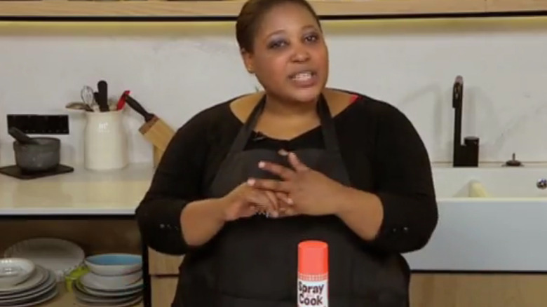 Woman discussing using cooking spray to remove rings