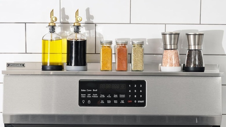 A StoveShelf Magnetic Stove Shelf on top of a stove