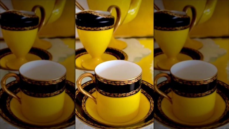 Black and yellow Cauldon tea set
