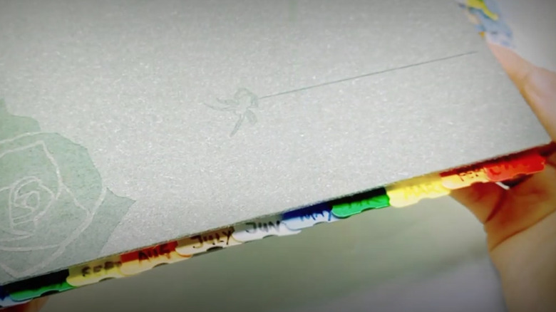 A notebook with colorful dividers made of bread tags.