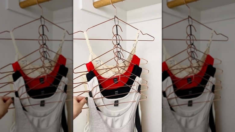 Zip tie hack to expand hanger in closet