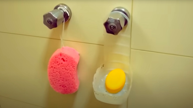 Hanging soap dish made from plastic milk jug