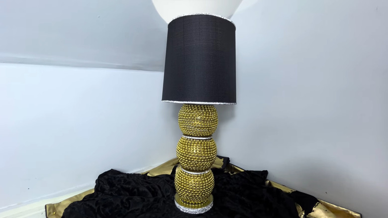 Gold and black lamp made of dollar store glass bowls
