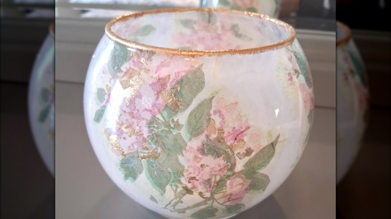 Gorgeous glass vase with floral and glitter embellishments