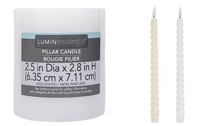 Unscented pillar and LED taper candles from Dollar Tree