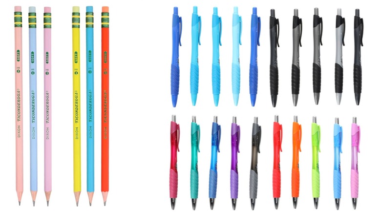 Variety packs of Inc. Forma ball point pens and Ticonderoga pencils at Dollar Tree