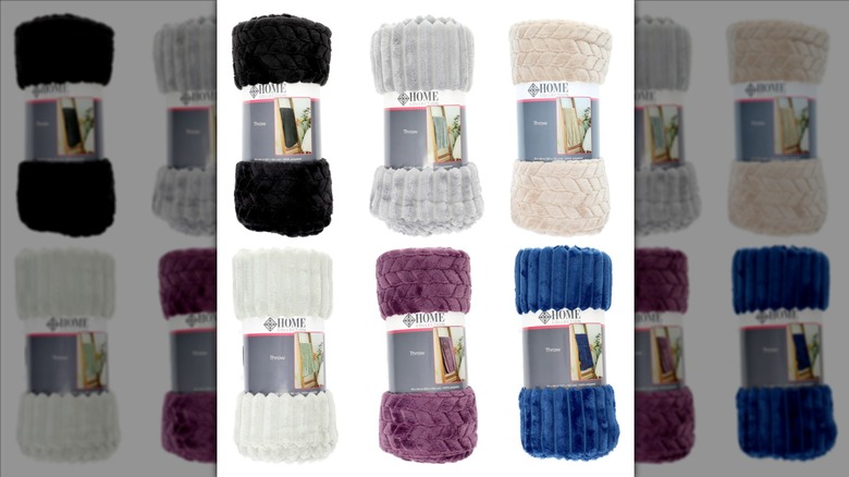Home Collection plush embossed polyester throw blankets at Dollar Tree