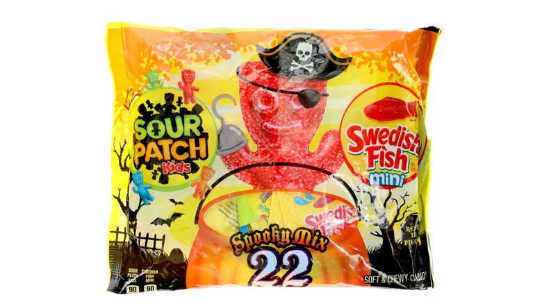 Sour Patch Kids and Swedish Finish Mini Halloween candy pouches at Dollar Tree