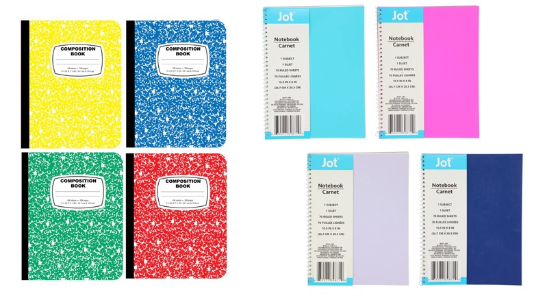 Colorful composition and spiral-bound notebooks for school available at Dollar Tree