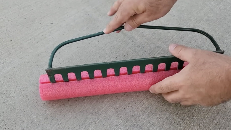 Adding a pool noodle to a garden rake