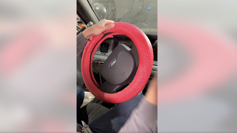 Pool noodle steering wheel cover