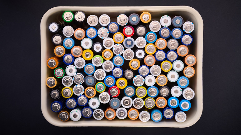 AA batteries are neatly organized in a rectangular box