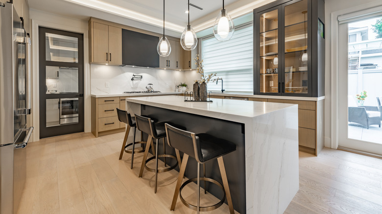 Black and white kitchen with sharp island
