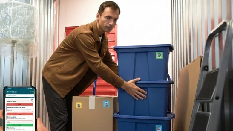 Man using Smart label system on stored bins