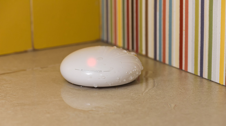 A water leak sensor on a home's floor