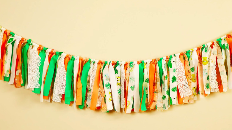Colorful garland made from fabric scraps
