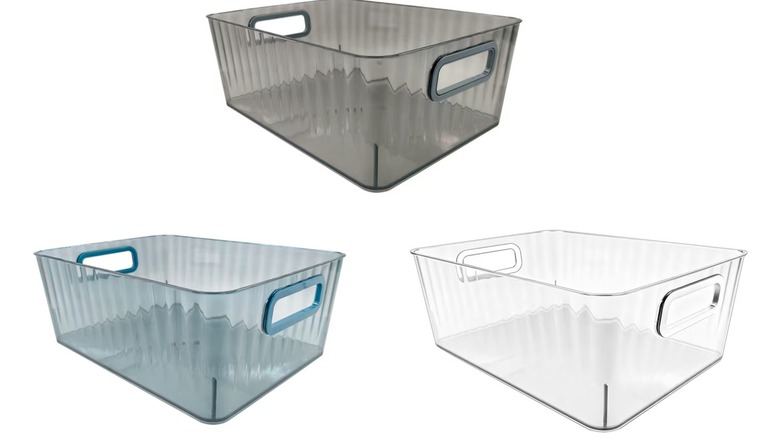 Clear and translucent plastic storage boxes.