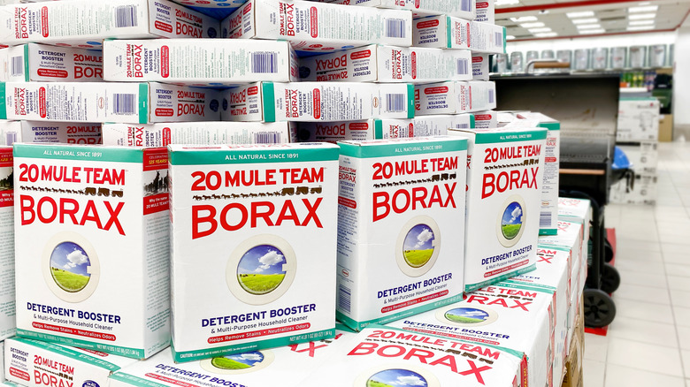 Boxes of borax on display in a store