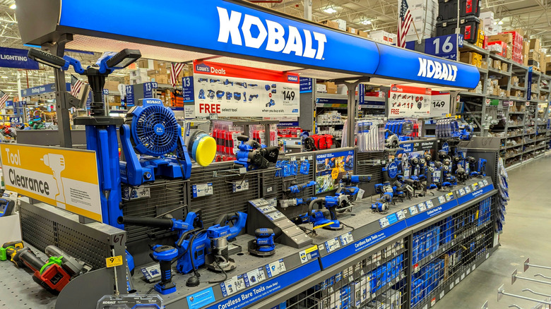 Selection of Kobalt brand tools for sale at Lowe's