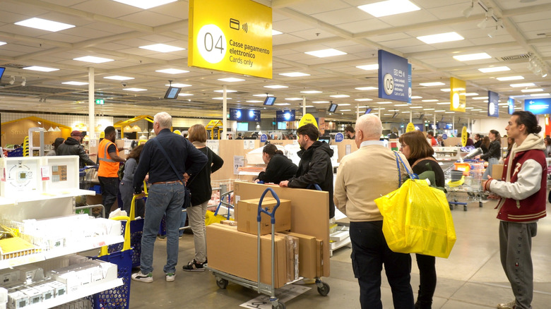 Shoppers lined up at IKEA checkout