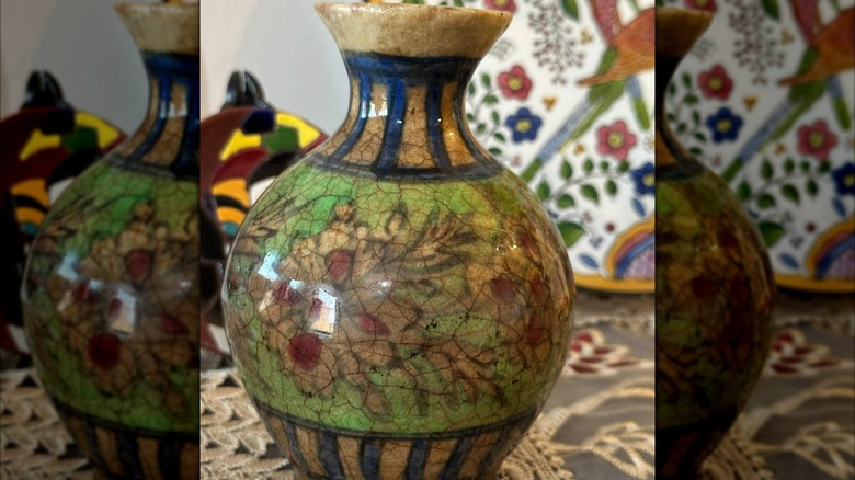 Vase with flower design and extreme crazing marks