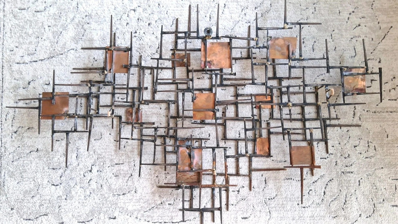 Vintage midcentury modern brutalist nail art wall sculpture