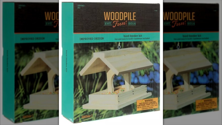 A wooden bird feeder kit