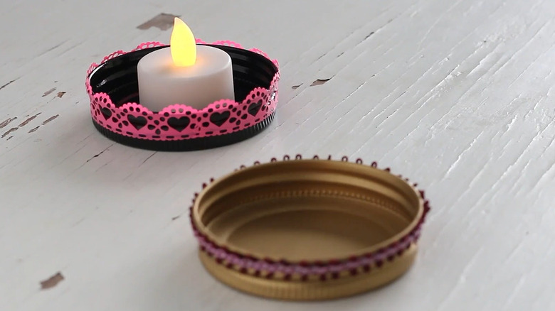 Mason jar lid candle holders with tea lights