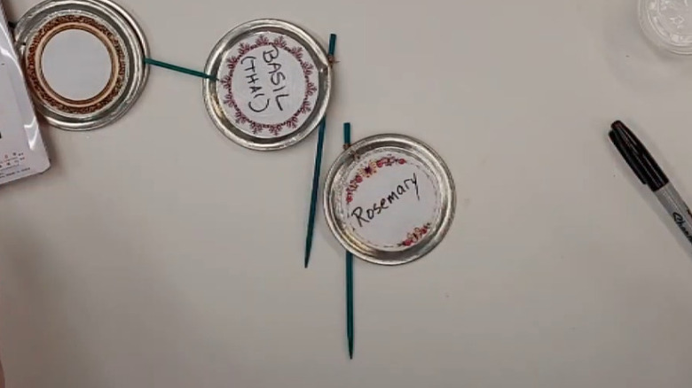 Plant labels made from jar lids