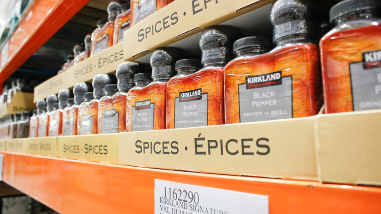 Black pepper lined on shelves in Costco