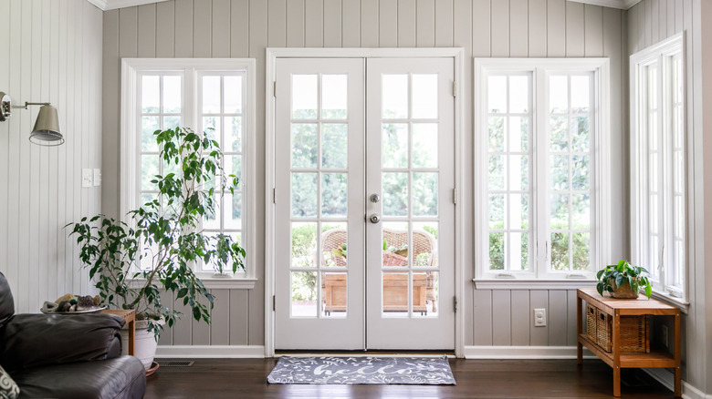 Home with windows and glass french doors