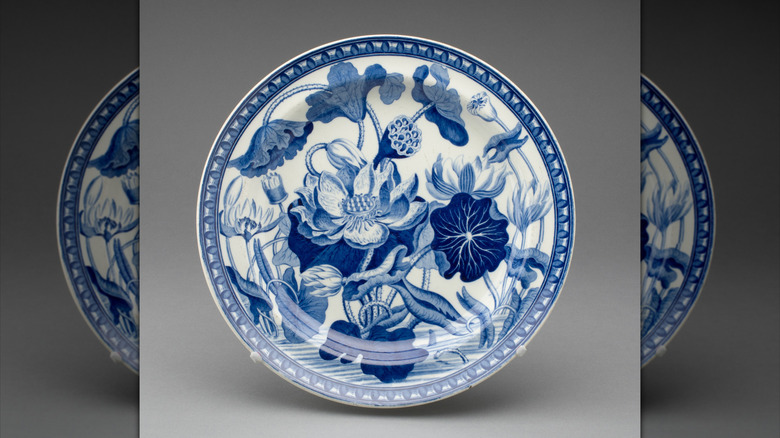 A classic blue Wedgwood plate on display