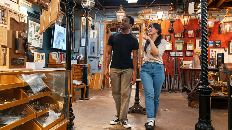 A couple shops in a thrift store