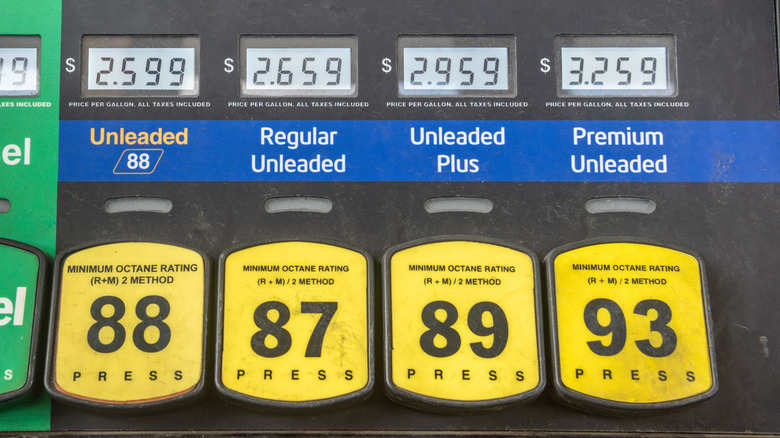 Fuel pump price displays at gas station