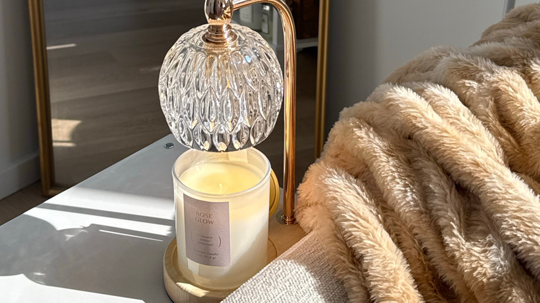 Candle warmer next to couch