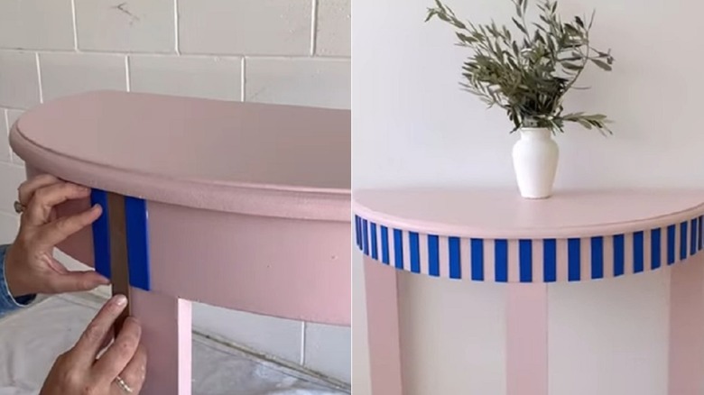 Woman upgrading old furniture with blinds