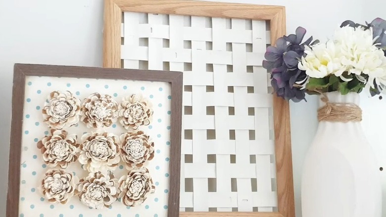 DIY woven wall art made from old window blinds