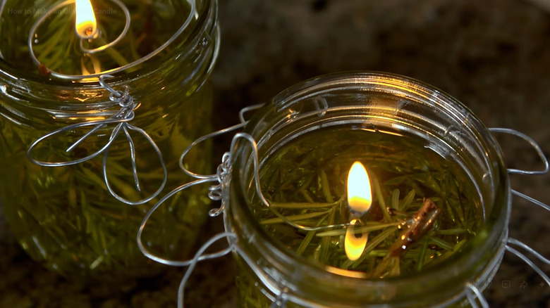 Candles made with olive oil and Mason jars