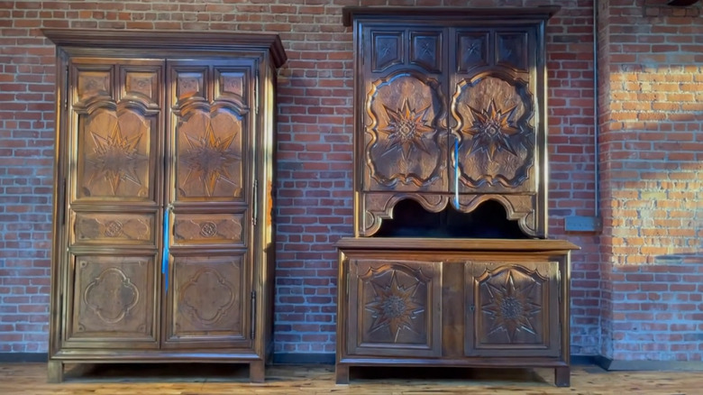 A set of matching French provincial armoire and cabinets