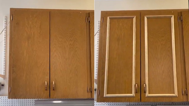 Honey oak cabinets before and after a DIY trim framing project