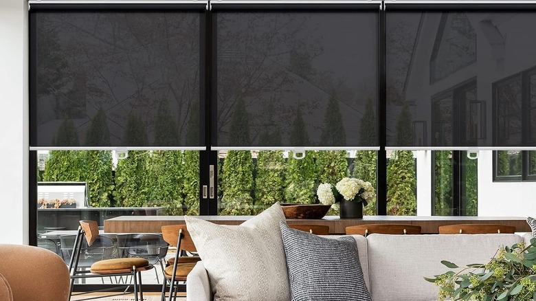 AOSKY light-filtering roller shades in black over windows.
