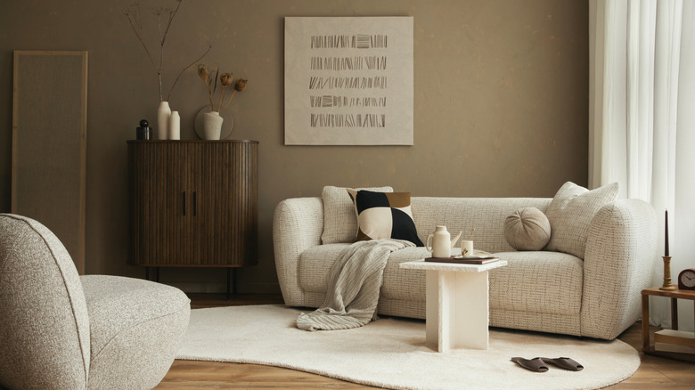 A modern living room with a comfortable neutral aesthetic