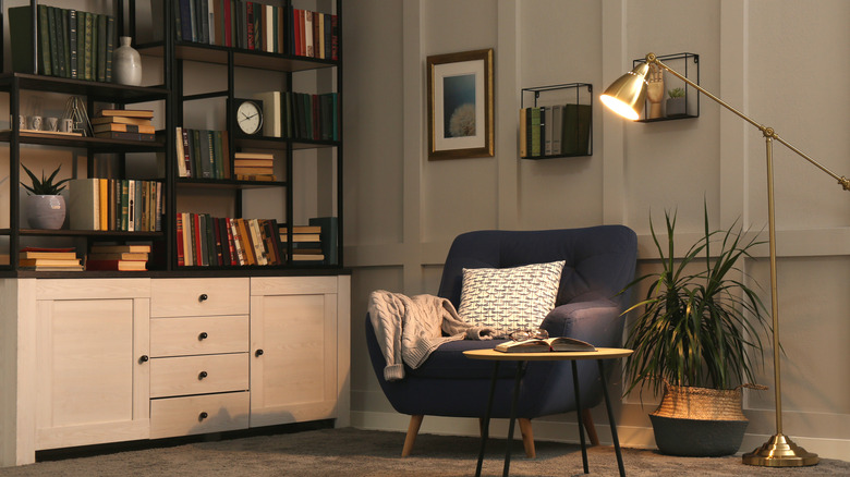 Cozy reading nook in a living room or home office interior