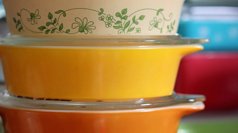 Vintage Pyrex on display in a store.