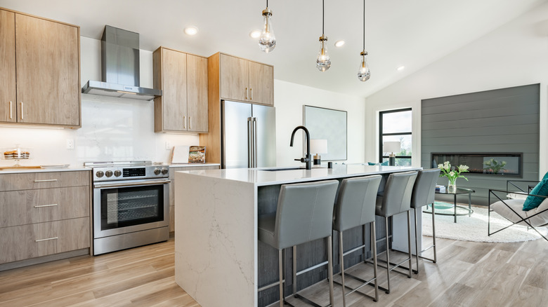 modern kitchen with stainless steel appliances