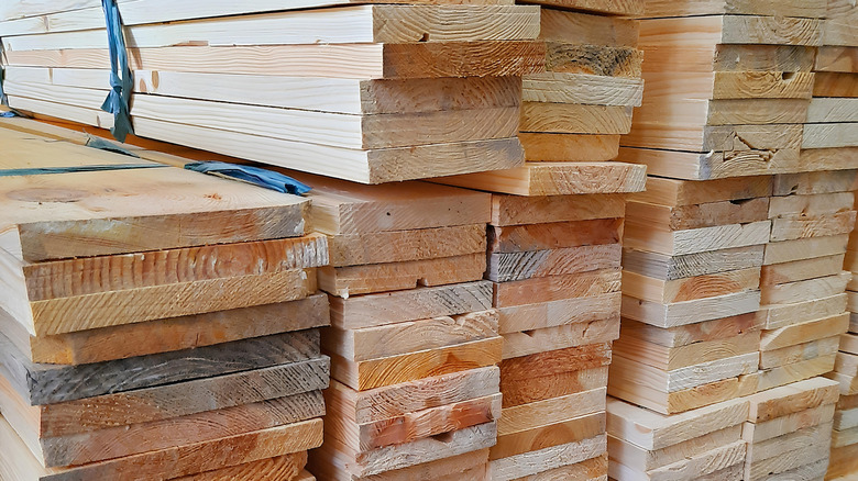 stacked pieces of lumber