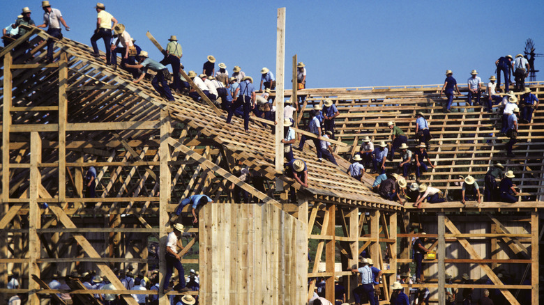 A barn raising in 1980s Pennsylvania