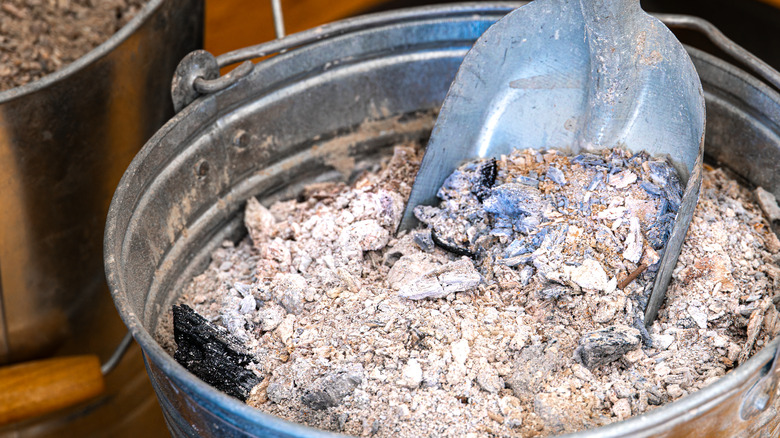 Wood ash collected in bucket